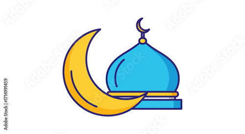 Crescent Moon and Mosque Dome Illustration for Islamic Celebration.