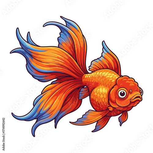 Elegant Goldfish with Flowing Fins Isolated on White Background Pet Illustration
