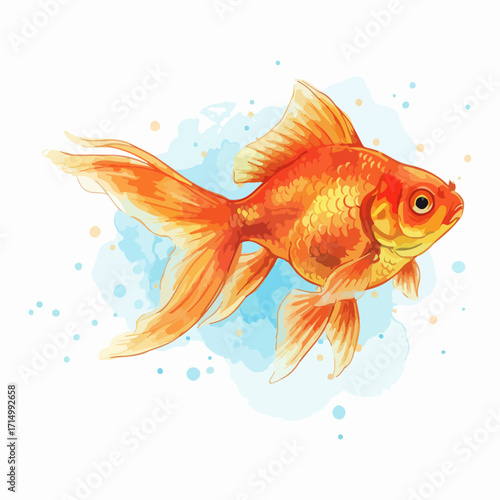 Elegant orange goldfish watercolor illustration for aquarium and pet concepts design