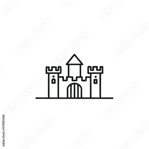 Line drawing shows a simple castle silhouette against a white background