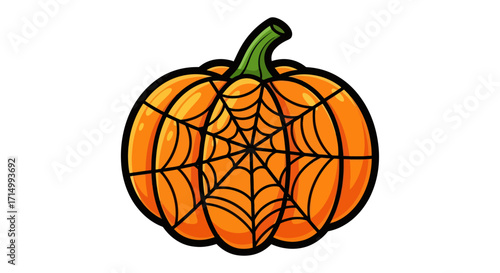 Festive Halloween Pumpkin Adorned with Intricate Spiderweb Design.