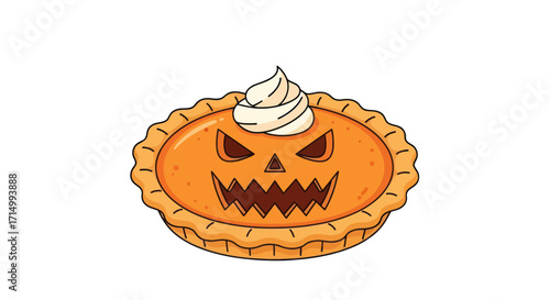 Spooky Halloween Pumpkin Pie with Whipped Cream Topping.