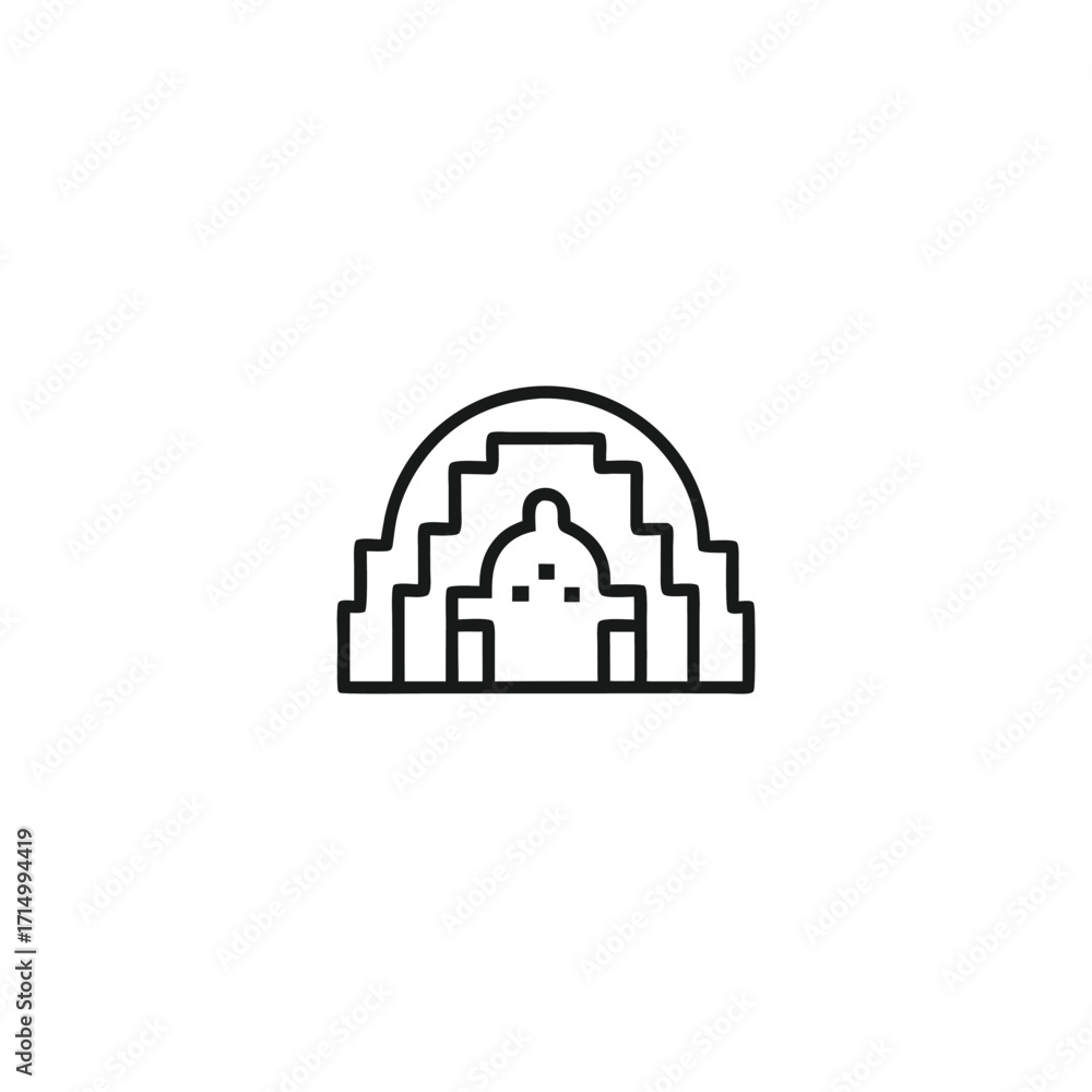 Naklejka premium Minimalist line art showing an ancient temple architecture on a white background