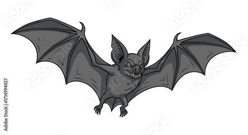 Gray Bat in Flight Cartoon Style Illustration.