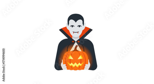 Spooky Vampire Holding a Glowing Jack-o-lantern for Halloween.