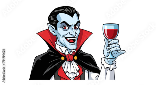 Cartoon Vampire Holding a Glass of Red Liquid.