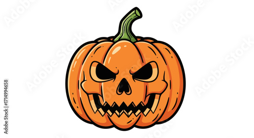 Spooky Halloween Jack-o-lantern with a menacing carved face and stem.