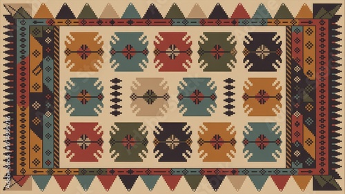 Traditional Turkish Carpet with Geometric Patterns
