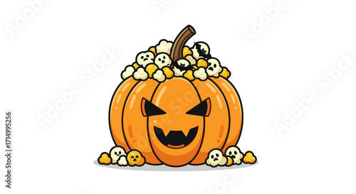 Spooky Halloween Pumpkin Filled with Adorable Ghosts and Popcorn.