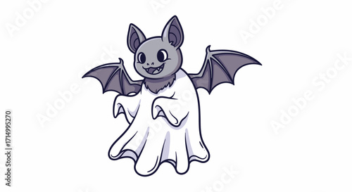 Cartoon Bat Dressed as a Ghost for Halloween Cute and Spooky.