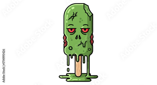Green Zombie Ice Cream Bar Melting on a Stick.