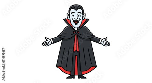 Cartoon Vampire Character with Open Arms and Smiling Face.