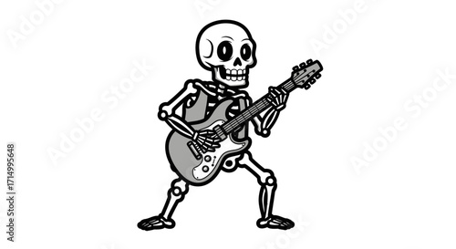 Cartoon Skeleton Playing Electric Guitar with Enthusiasm and Energy.