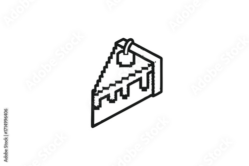 Outlined isometric cake slice sits alone with pixelated design against a white backdrop