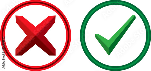 Red x and green check mark symbols of incorrect and correct choices