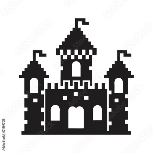 Wallpaper Mural Pixelated black castle shows flags on top isolated on a white backdrop Torontodigital.ca