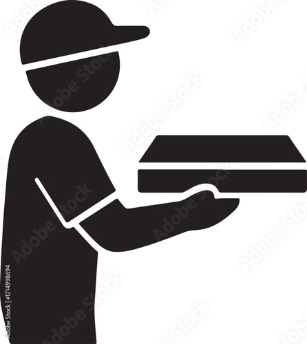 Pizza Box Delivery Silhouette Vector Illustration of Gig Economy Worker Icon for Restaurant Food and Courier Service Design