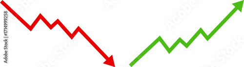 Opposing trend arrows showing financial market volatility