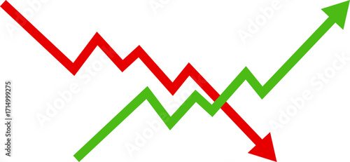 Conflicting stock market trends with up and down arrows