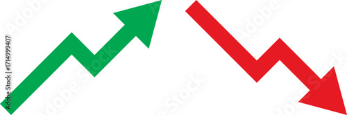 Green upward arrow and red downward arrow graph