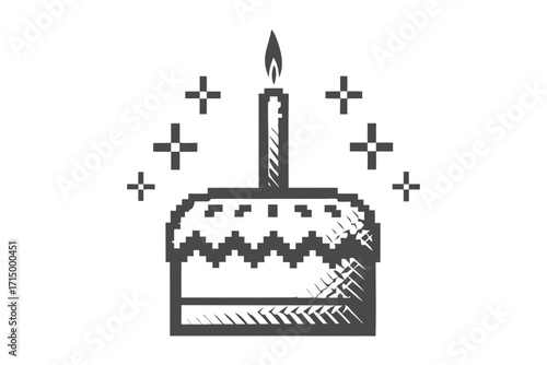 Simple cake with one candle and crosses emits charm on a white backdrop