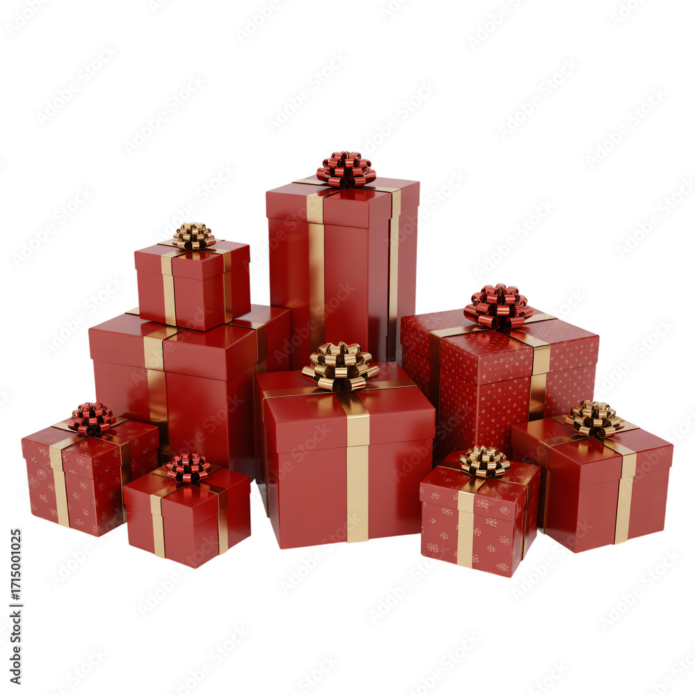 Obraz premium Pile of red and gold christmas presents