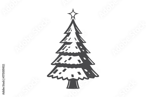 Single grayscale Christmas tree adorned with a star stands out beautifully against a white backdrop