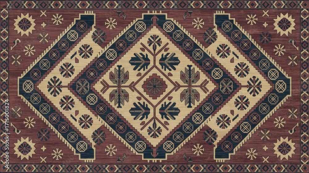 Obraz premium Traditional Turkish Carpet with Geometric Patterns 