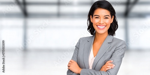 Confident Businesswoman Smiling in Modern Office Environment
