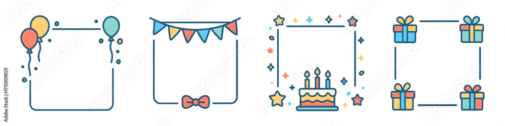 Obraz premium Balloons bunting gifts frames , birthday party border set