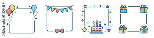 Balloons bunting gifts frames , birthday party border set