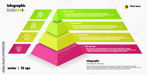 Pyramid infographic template 4 steps modern 3d colorful style for presentation, start up project, business strategy, theory basic operation, logic analysis vector 10 eps