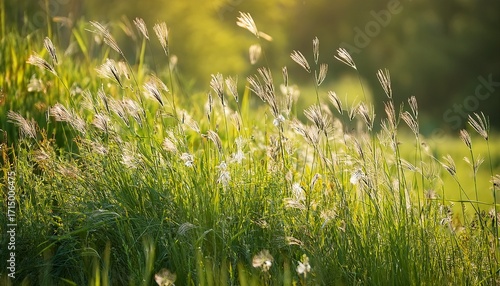 Lush Wild Grass Flowering In Abundance
