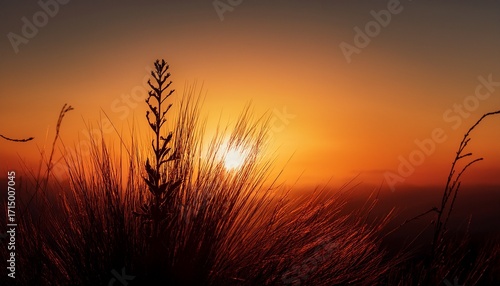 Minimalist Sunset With A Plant Foreground