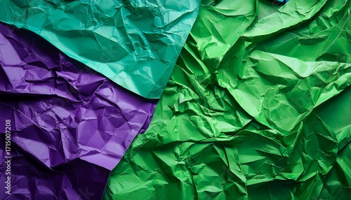 Vibrant Green And Purple Crumpled Paper Texture Illustration For Creative Design Projects