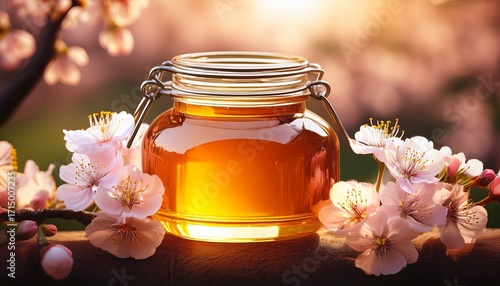 Honey Jar Glass Jar Jar Of Honey With Cherry Blossoms