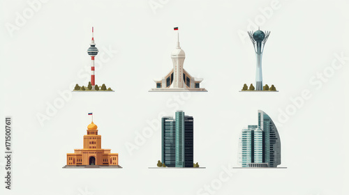 minimalist view showcasing horizons of top  cis cities featuring their iconic symbols