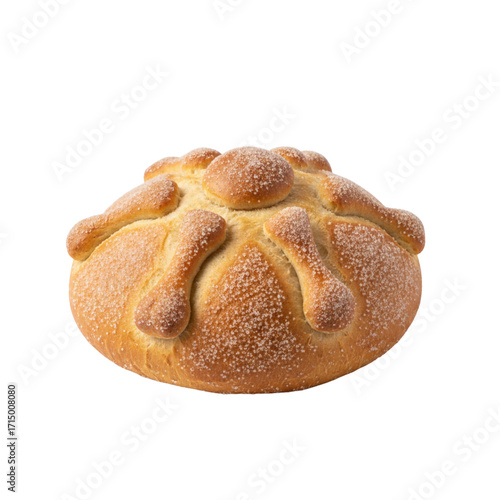 Pan de Muerto on White Background for Day of the Dead Food Promotions and Cultural Editorials, Isolated on White Background
