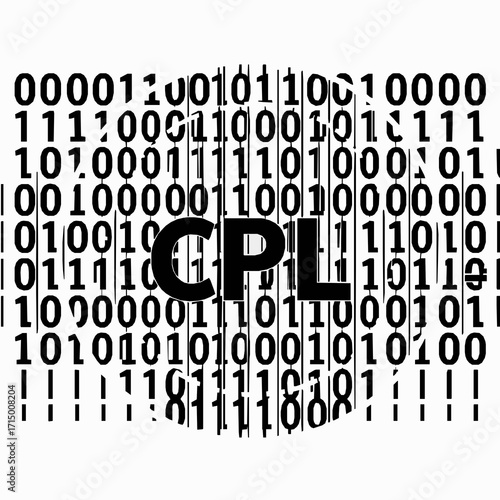 Black CPL Abbreviation Text Inside Circular Binary Code Pattern on White Background word letters