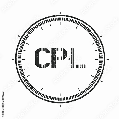CPL text in black with vertical lines inside a circular clock-like frame on white background acronym