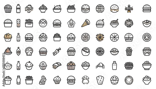 Diverse culinary icons, a collection of food illustrations