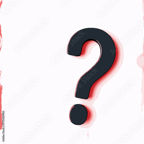 Large dark question mark with a red outline and shadow on a white background with red paint splatters