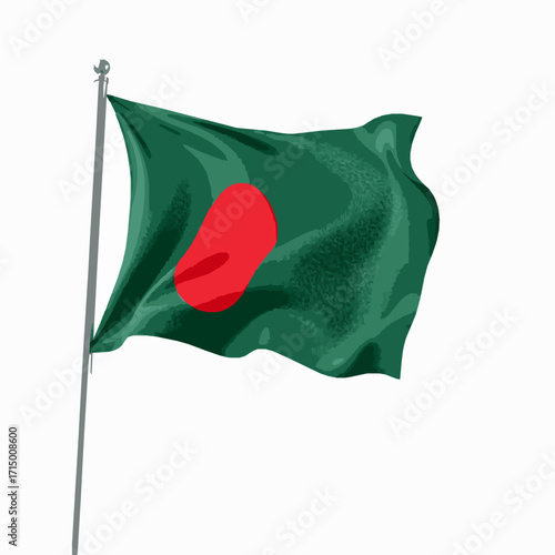 Bangladesh flag fluttering in the wind on a pole with a white background national flag country flag