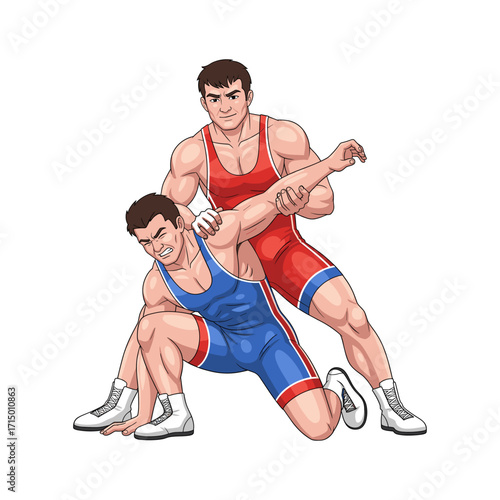 Wrestling match, Wrestlers showing strength icon logo flat vector design