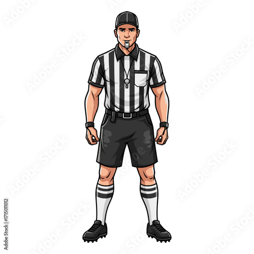 Football referee with whistle in mouth icon logo flat vector design