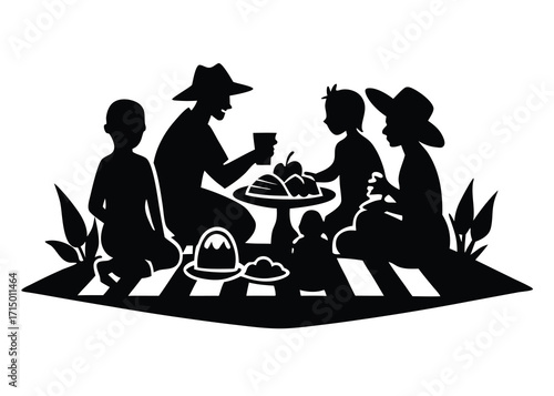 family picnic silhouette vector art icon