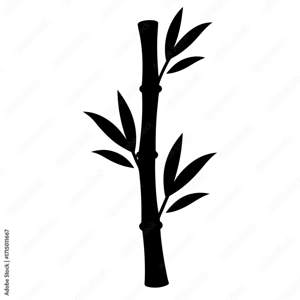 Obraz premium Elegant Black Bamboo Stem with Leaves Silhouette against White Background