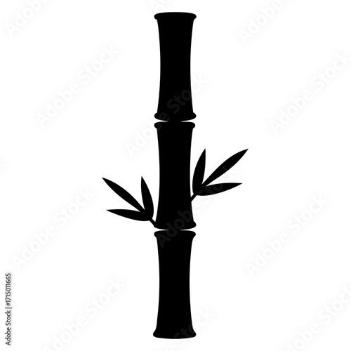 Simple black bamboo stalk with two sets of leaf clusters illustration
