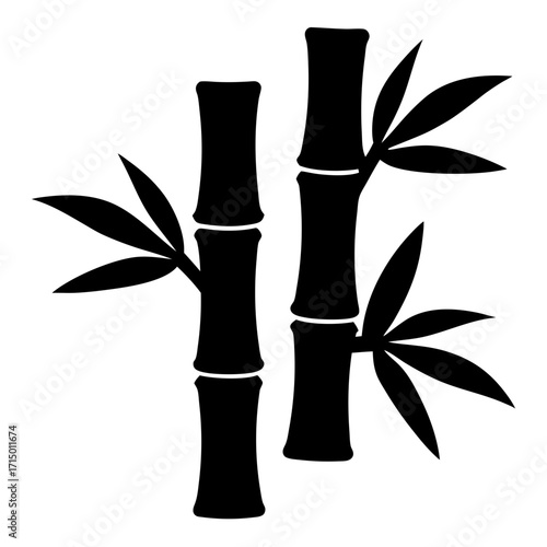 Minimalist Bamboo Stalks Design with Foliage, Asian Inspired Black and White
