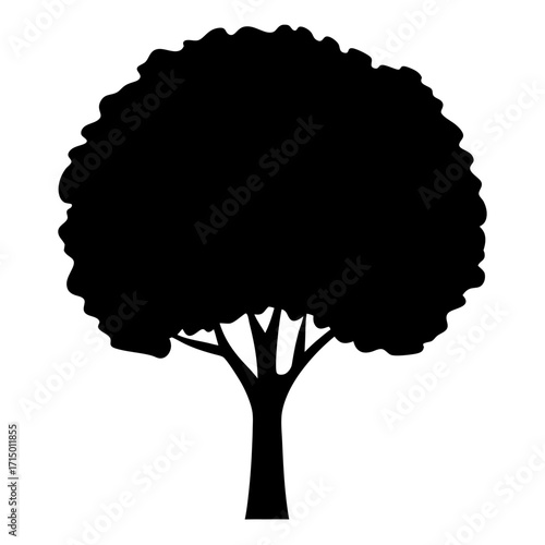 Simple black silhouette of a deciduous tree with a bushy top